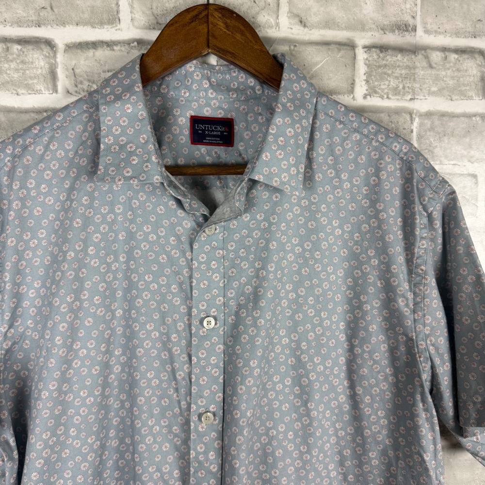 UNTUCKit Cousino Men XL Regular Fit Short Sleeve Shirt Grey Floral 40437